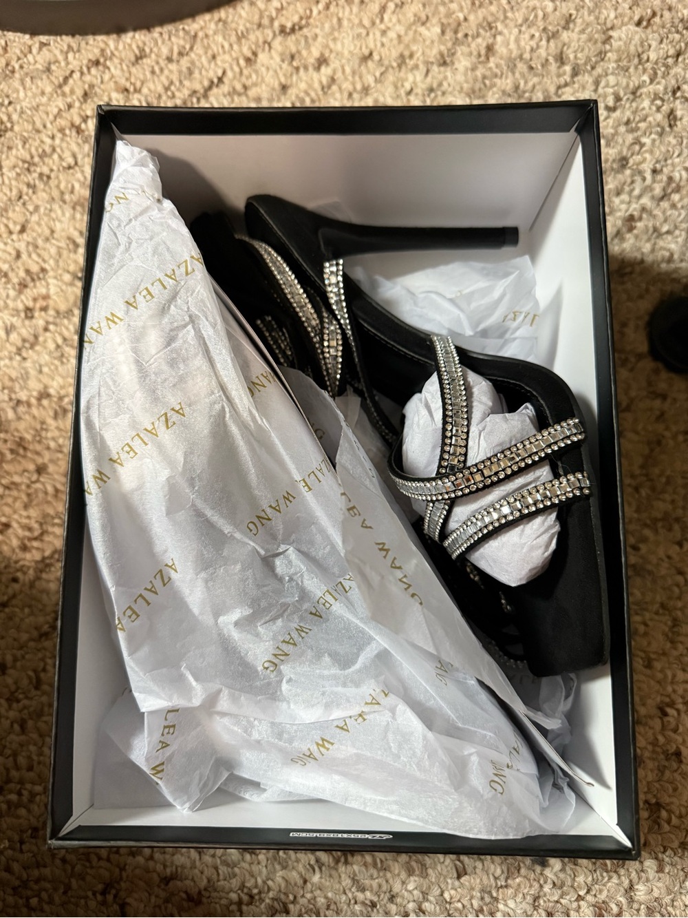 Crystal-Strap Black Satin Stiletto Heels